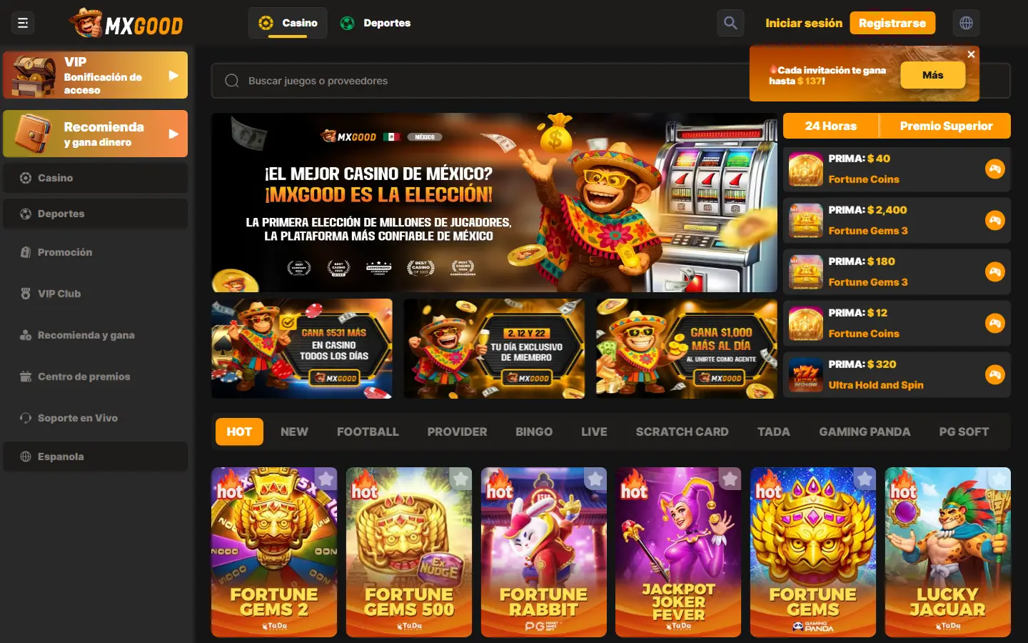 Vista del catálogo MxGood con buscador y categorías